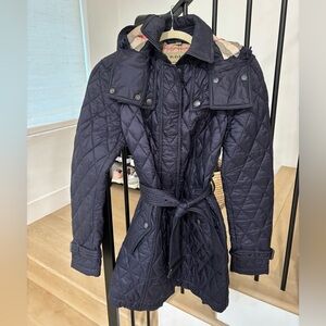 Burberry Navy Quilted belted Coat XS